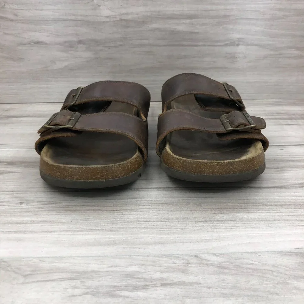 Skechers Sandals Men's 10 Brown Leather Kravon Slide Slip On shoes